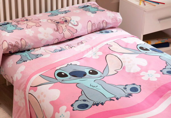 Juego Sábana Tela 3 Piezas DISNEY Licencia STITCH ROSA