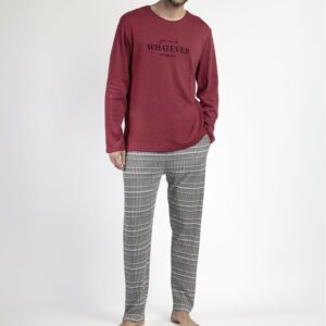 Pijama Manga Larga Houndstooth para Hombre BURDEOS