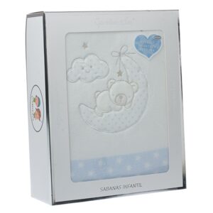 Sábana coralina bordada 10784 osito cielo – mini azul