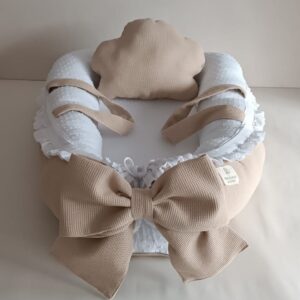 Reductor de cuna de waffle beige y plumeti blanco