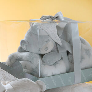 Peluche Osito Dormilón + Manta Estrellas GAMBERRITOS Caja Regalo